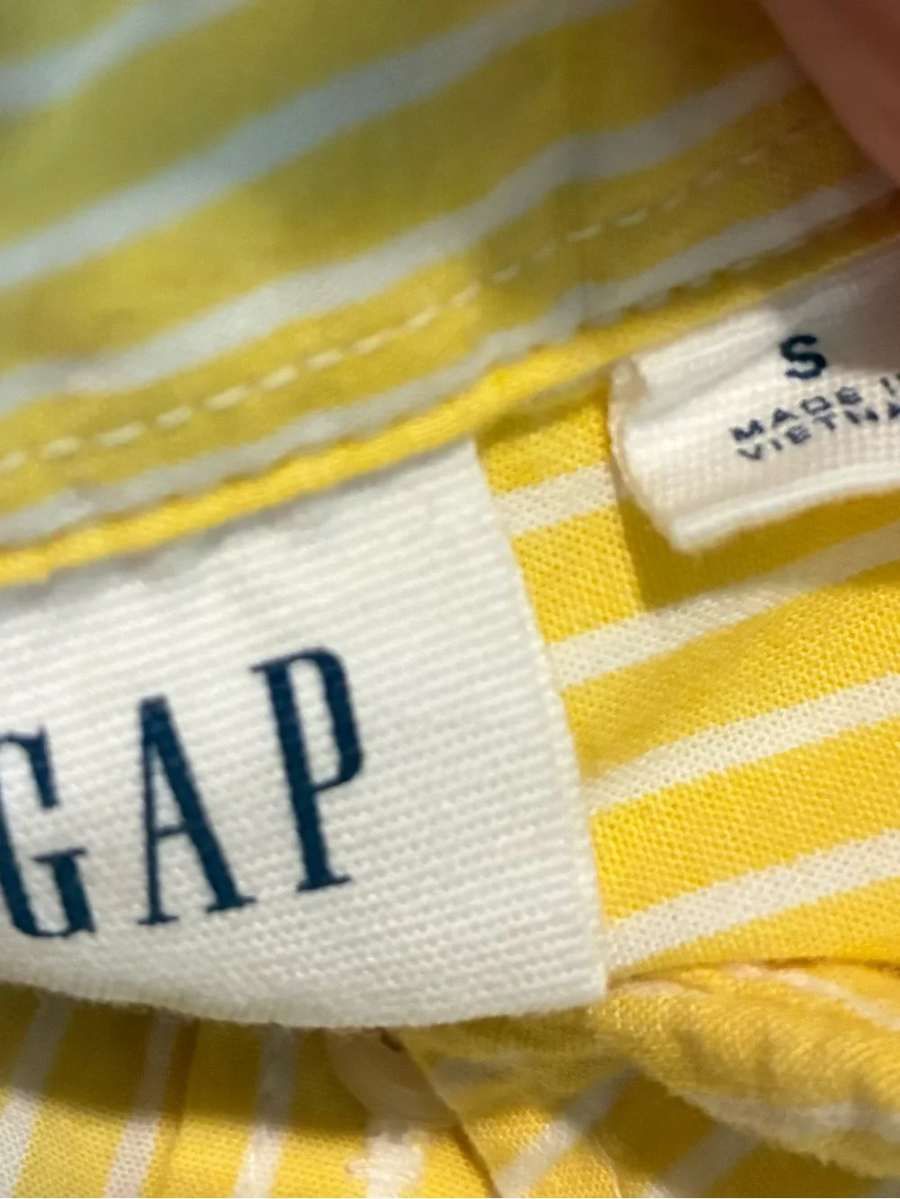 GAP Yellow and White Striped Short-Sleeve Button-Down Shirt